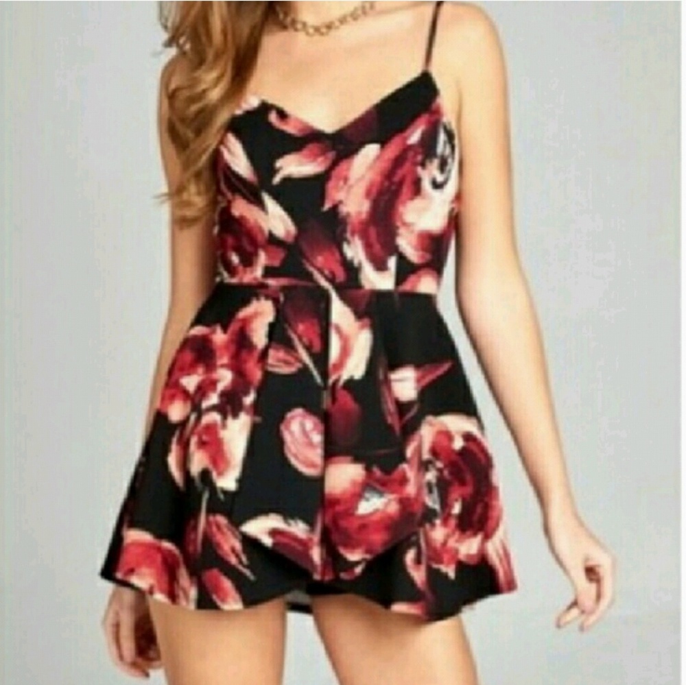 NEW Pink & Black Floral Scuba Romper S M L NWT